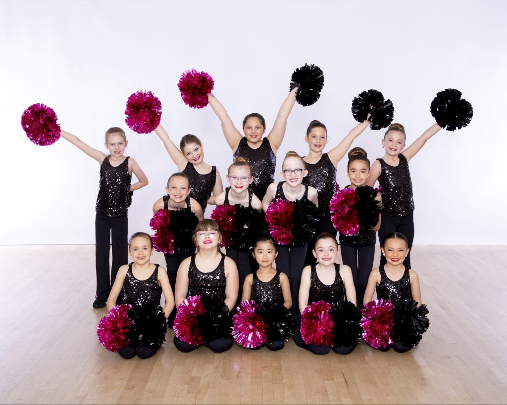 Pompon Level 2 black sparkly tops and black and pink poms